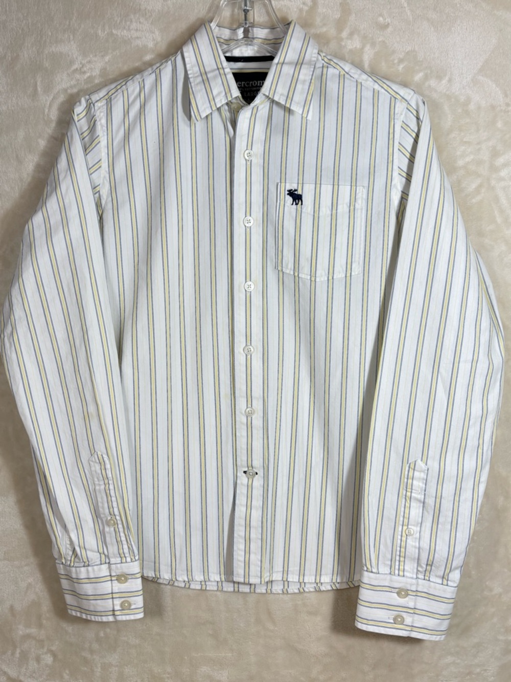 Y2K Abercrombie Boys's Classic Yellow Striped Button Up Shirt Youth Large
